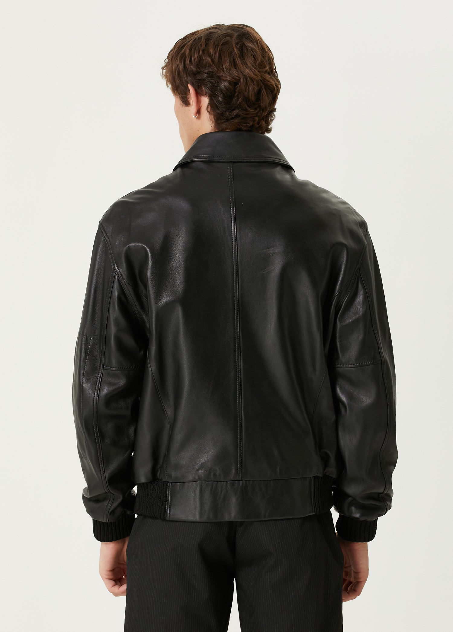 Bomber Men Leather Jacket - Black